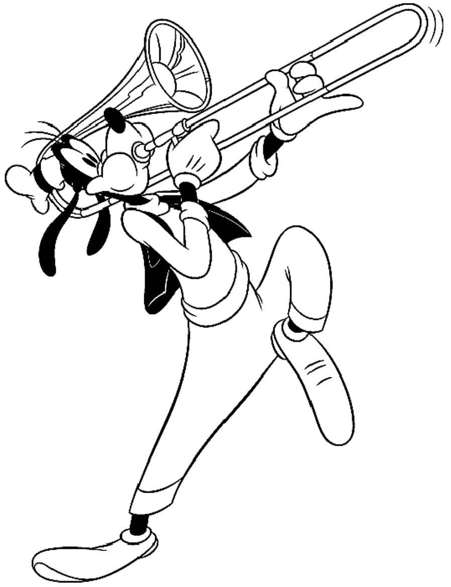 Desenho De Pateta tocá Trombone Para Colorir