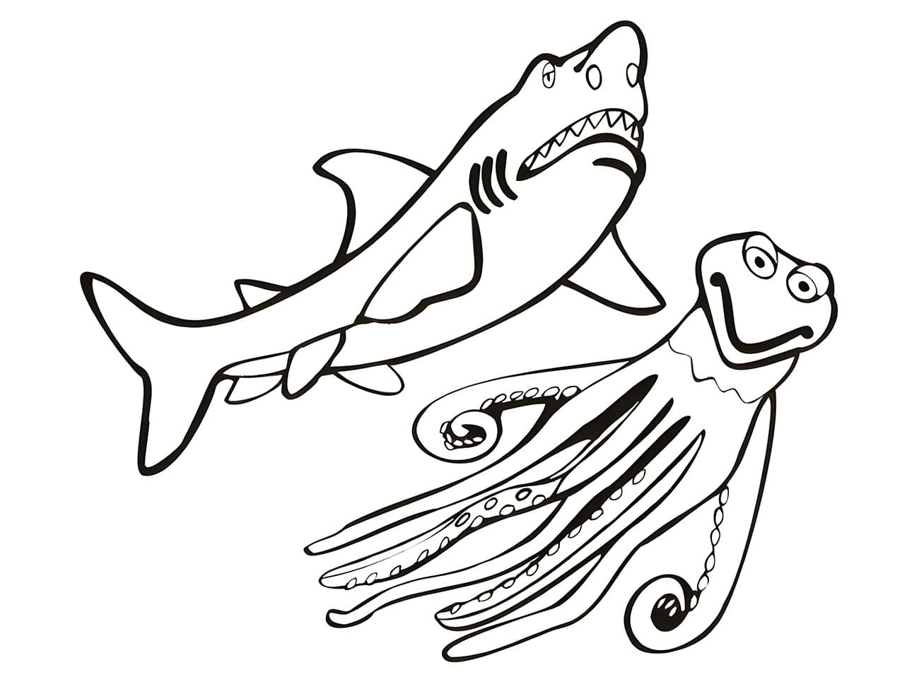 Desenho De tubarão e Polvo Para Colorir