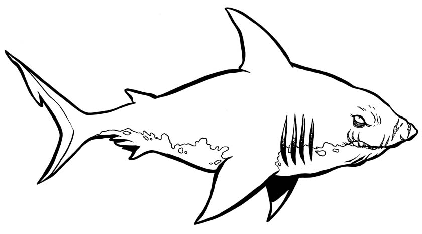 Desenho De tubarão após batalhá No Fundo Do Mar Para Imprimir grátis