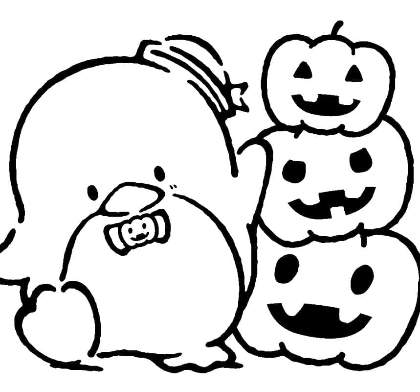 Desenho De Tuxedo Sam e abóboras Para Colorir