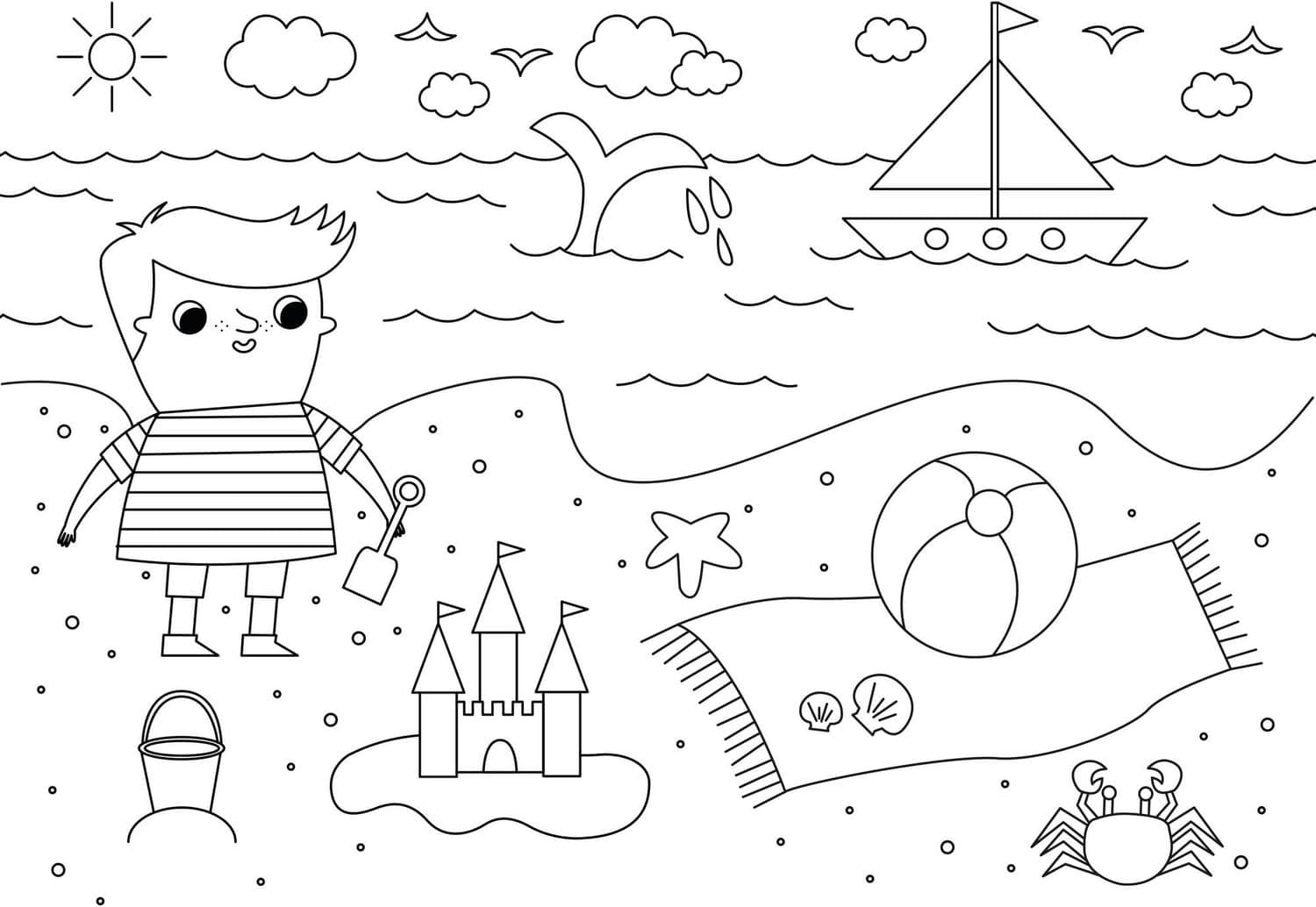 Desenho De Bela Praia De verão Para Colorir