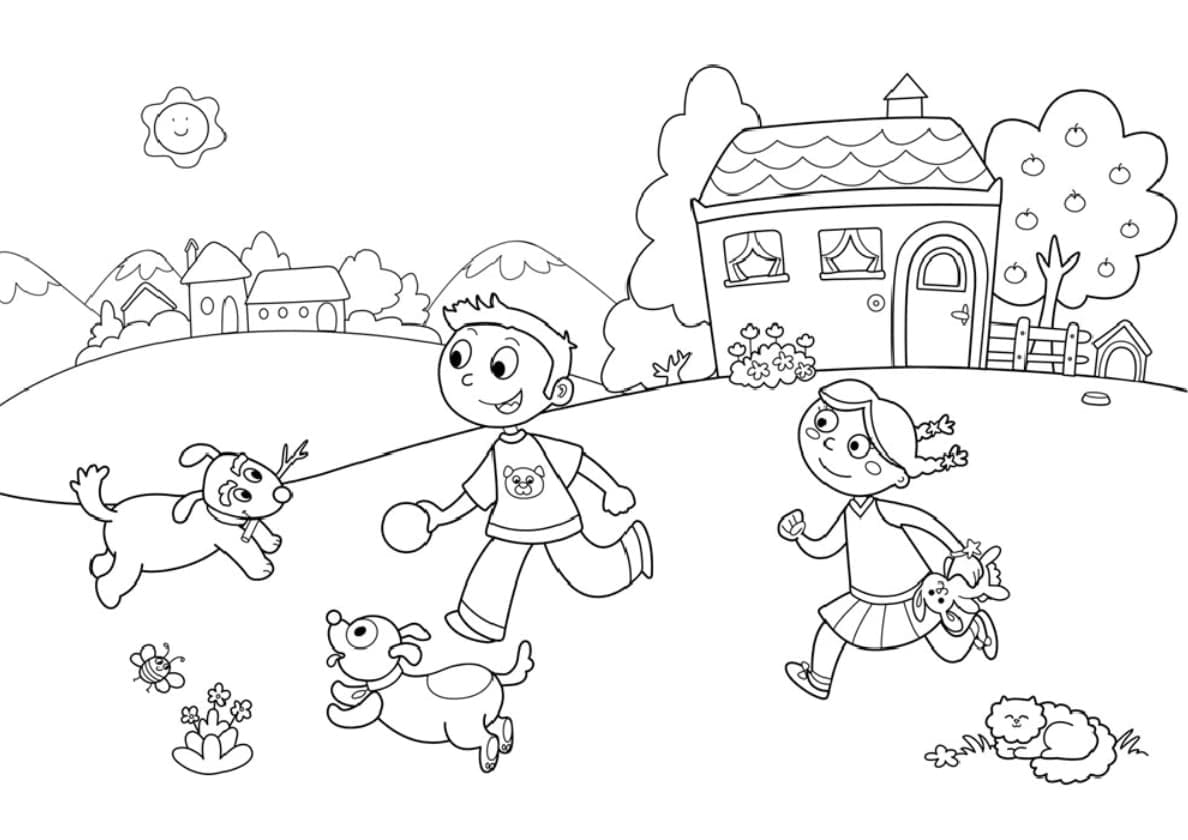 Desenho De crianças De verão Para Colorir
