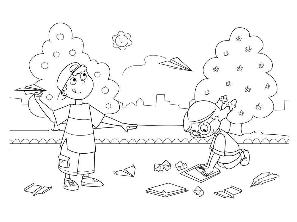 Desenho De crianças e verão Para Colorir