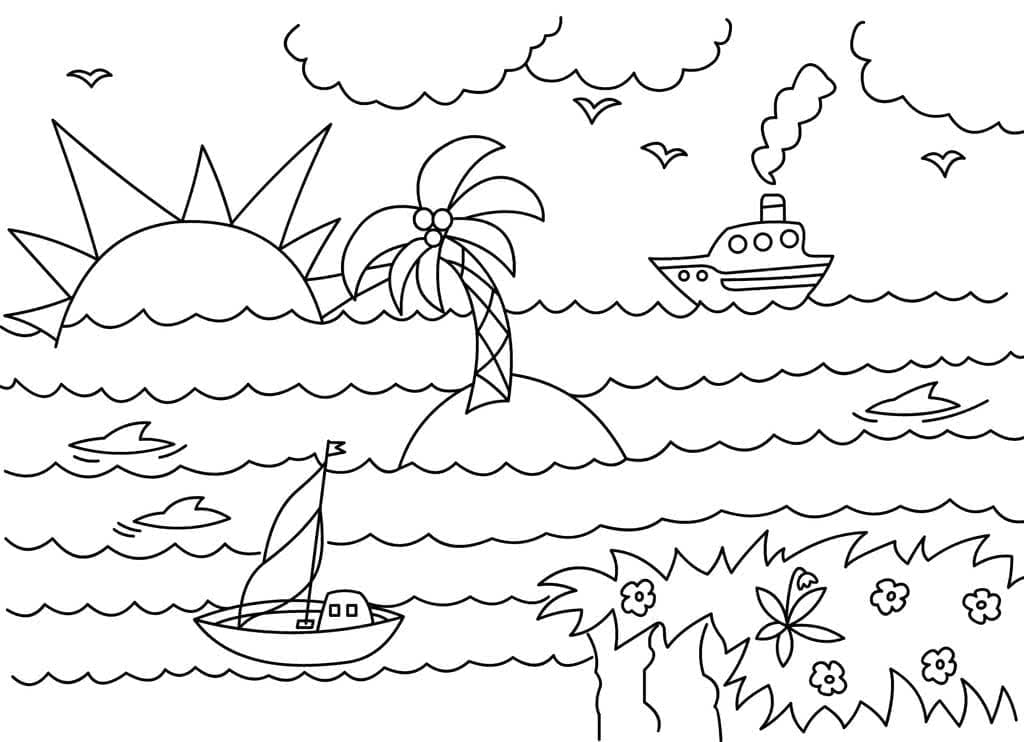 Desenho De Mar De verão Para Colorir
