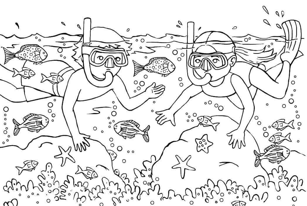 Desenho De Mergulho De verão Para Colorir