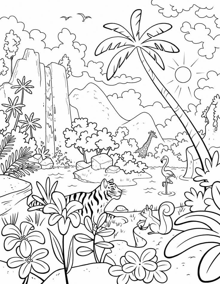 Desenho De Selva De verão Para Colorir