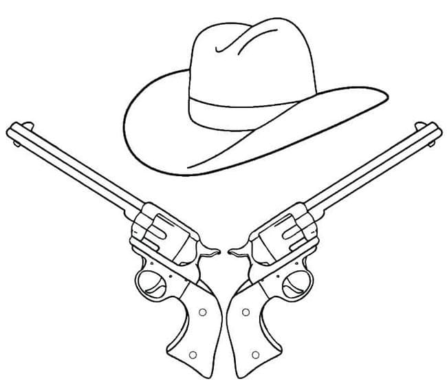 Desenho De chapéu e Armas Do Xerife Para Colorir