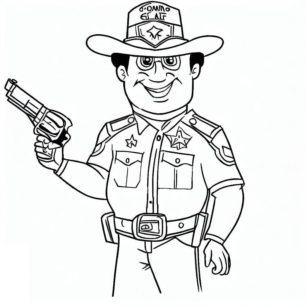 Desenho De Xerife Com Uma Pistola Para Colorir