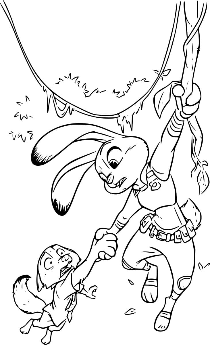 Desenho De Judy e Nick Em Perigo Para Colorir