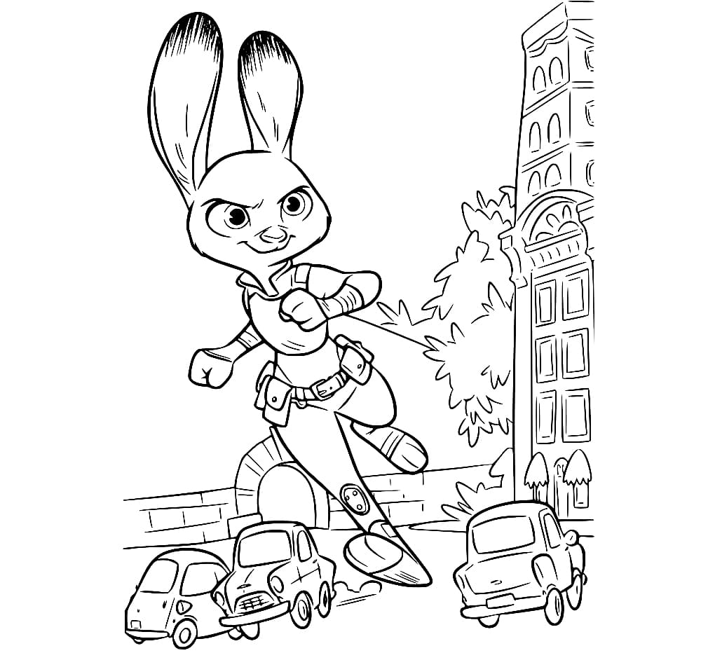 Desenho De Judy Perseguindo O ladrão Para Colorir